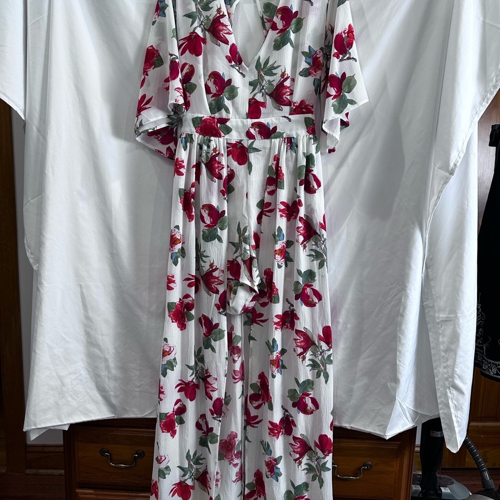 J for Justify Pink Flutter Sleeve Romper  Maxi Dress